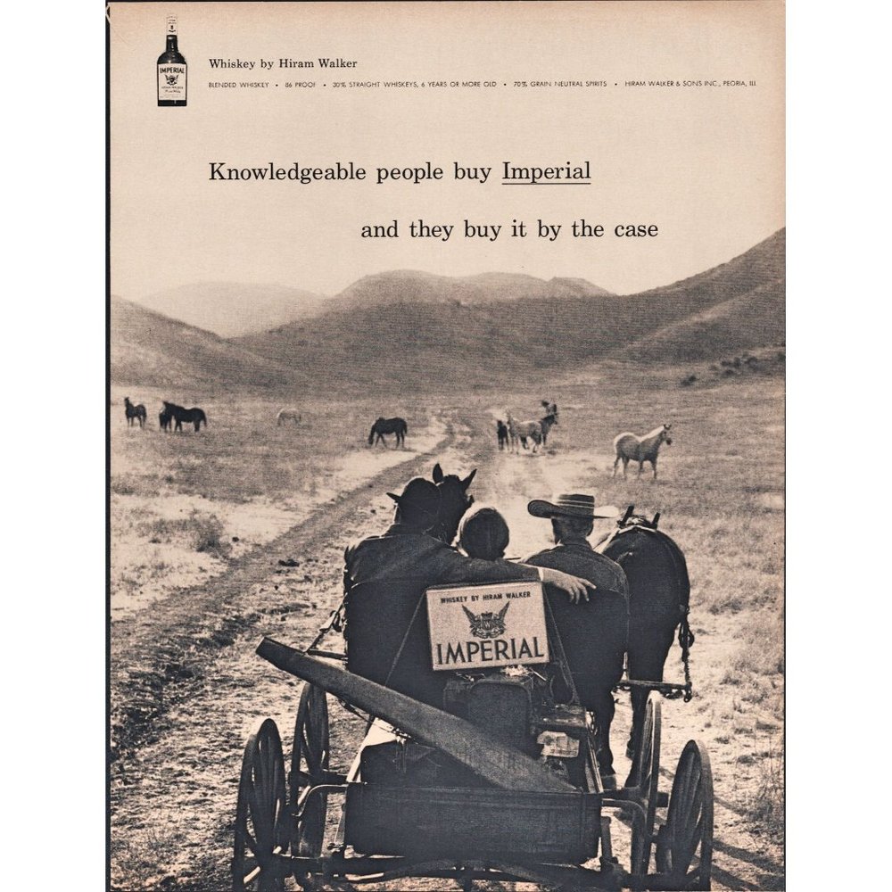 1959 Imperial Whiskey Vintage Print Ad Horse and Buggy Wild Horses Wall Art 50s